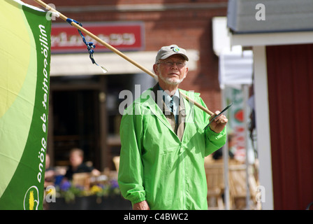 Immagine di un uomo politico verde durante un rally in Svezia (maggio 1:ST) Foto Stock
