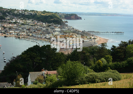 Visualizza in basso per il salato & Teignmouth Beach & Pier Foto Stock