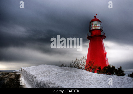 Il faro a La Martre in Gaspesie, Québec Foto Stock