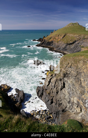 Punto di groppe, in estate il sole, Pentire capezzagna, vicino a Polzeath, North Cornwall coast, Inghilterra, Regno Unito, GB, Isole britanniche Foto Stock