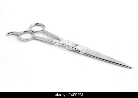 Un paio di forbici isolate su uno sfondo bianco Foto Stock