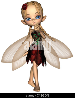 Carino Toon Fairy in verde e rosso vestito di fiori Foto Stock
