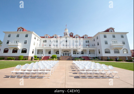 La Stanley Hotel in Estes Park, Colorado fornisce un luogo per matrimoni e altri eventi speciali. Foto Stock