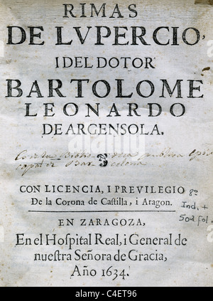 Bartolome Leonardo (1562-1631) e Lupercio Leonardo (1559-1613) de Argensola. Rimas. Foto Stock
