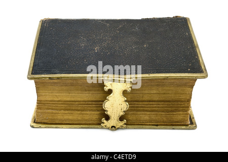 Antico Libro di pelle isolato su bianco Foto Stock