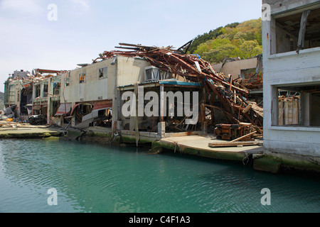 Onagawa Pesca Porto devastato da tsunami 11 Marzo 2011 Foto Stock