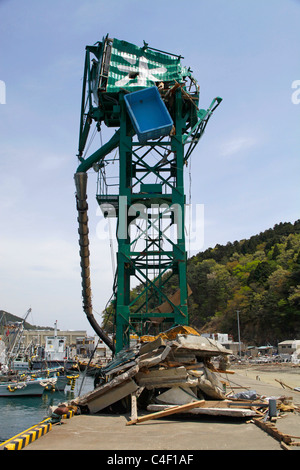 Onagawa Pesca Porto devastato da tsunami 11 Marzo 2011 Foto Stock