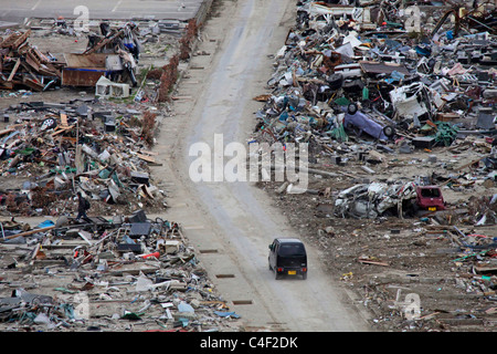 La città devastata da Tsunami Ishinomaki Miyagi Giappone Foto Stock