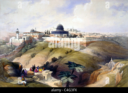 La Cupola della roccia dalla strada che conduce a Betania, Gerusalemme, Terra Santa circa 1839 Foto Stock