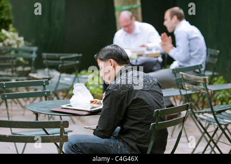 Un Apple iPad utente con il proprio computer tablet in Bryant Park di New York Foto Stock