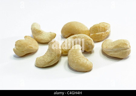 Anacardi (Excelsum occidentale), noccioli, studio immagine contro uno sfondo bianco. Foto Stock