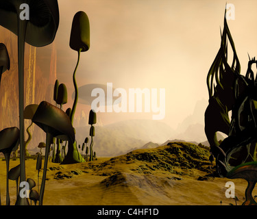 Alien brumoso paesaggio del deserto Foto Stock
