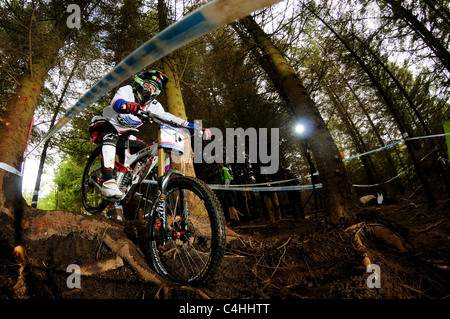 2010 donne's Downhill Campione del Mondo Tracy Moseley gare in discesa UCI Mountain Bike World Cup a Fort William. Foto Stock
