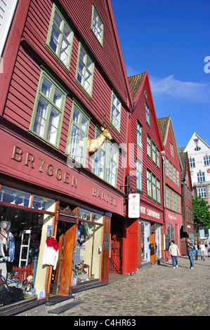 18th ° secolo magazzini in legno, Bryggen, Bergen, Hordaland, Norvegia, Bergen, Contea di Hordaland, Regione di Vestlandet, Norvegia Foto Stock