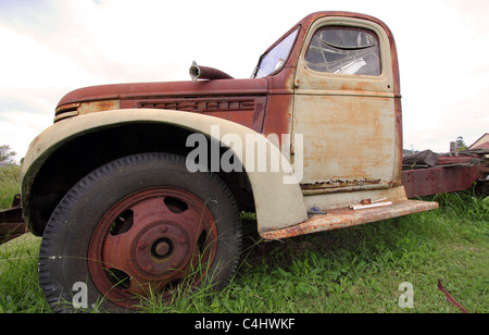 Vecchio arrugginito CARRELLO IN UN CAMPO DI BDB Foto Stock