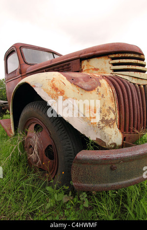 Vecchio arrugginito CARRELLO IN UN CAMPO DI BDB Foto Stock