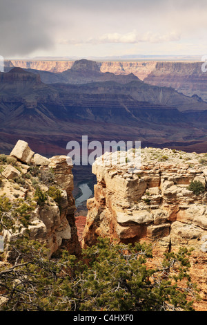 Il Fiume Colorado nel fondo del Grand Canyon visto in un incavo nella roccia a Moran punto sul bordo sud Foto Stock