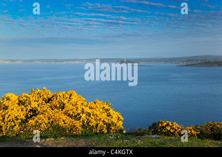 St Michael's Mount dal punto Cudden; Mount's Bay; Cornovaglia Foto Stock