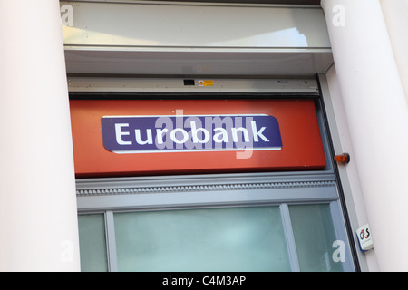 Il segno su un ramo di Eurobank a Heraklion (Iraklio Creta). Foto Stock
