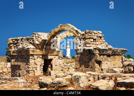 Castello bizantino rovine a Sarantra Kolones,Paphos faro,Parco Archeologico,Pafos,Paphos,Cipro Foto Stock