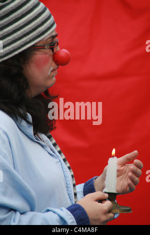 Clown terapia membri celebrando Red Nose day a roma italia Foto Stock