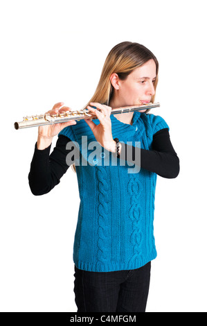La donna la riproduzione di flauto traverso Foto Stock