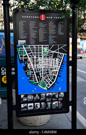 Strade dettagliata mappa e la creazione di punti di riferimento del centro cittadino di New York City, Manhattan STATI UNITI D'AMERICA Foto Stock