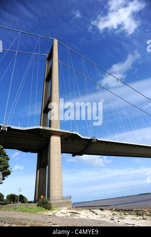 Il Humber Bridge il quinto più grande singolo span ponte di sospensione nel mondo, dal North Shore a Hessle Foto Stock