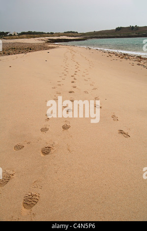 Orme sulla spiaggia nelle isole Scilly Foto Stock