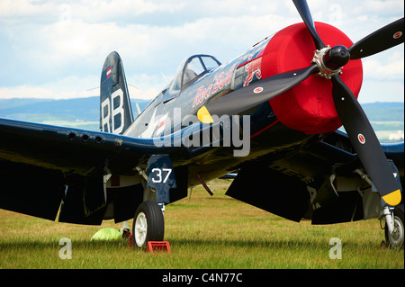 Possibilità Vought F4U-4 Corsair battenti tori Red Bull MEMORIAL AIR SHOW 2011 a Roudnice nad Labem Repubblica Ceca Foto Stock