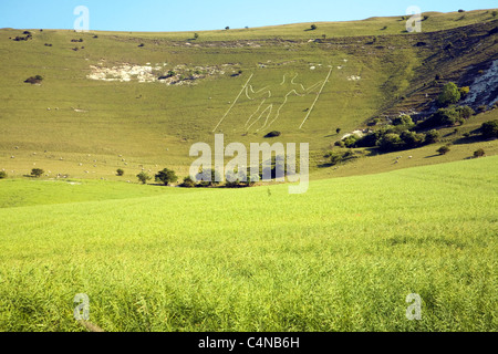 Immagine preistorica in Chalk collina, l'uomo lungo di Wilmington, East Sussex, Inghilterra Foto Stock