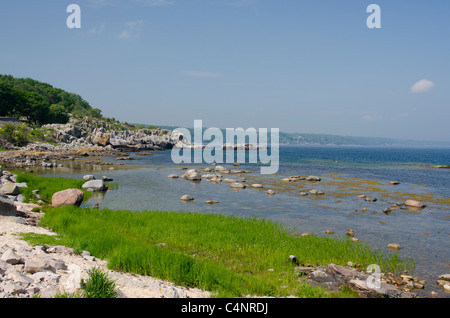 La Danimarca, l'isola di Bornholm, Gudhjem. Costa al Gudhjem situato lungo le rive del Mar Baltico. Foto Stock