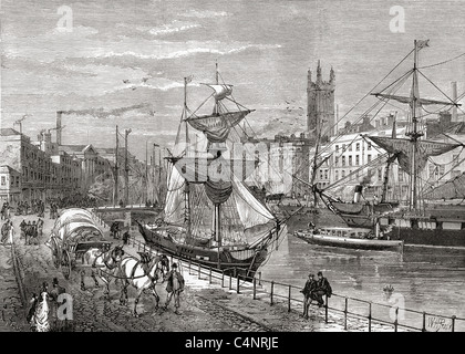 Bristol, Inghilterra visto da sant'Agostino's Quay, nel tardo XIX secolo. Foto Stock