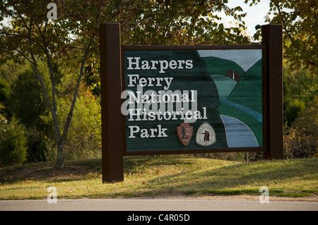 Segno per harpers Ferry National Historical Park in harpers Ferry, West Virginia Foto Stock