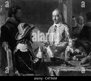 William Harvey dimostrando a Carlo il primo la sua teoria della circolazione del sangue nel XVII secolo Foto Stock