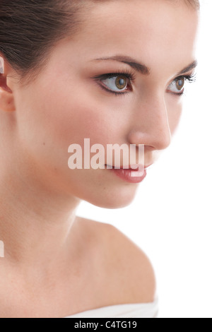 Giovane donna faccia con sottili compongono e eye lash extensions Foto Stock