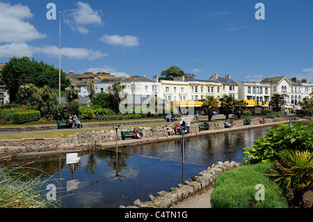 Dawlish acqua noto anche come il torrente scorre attraverso la città e va dritto verso il mare Devon England Regno Unito Foto Stock