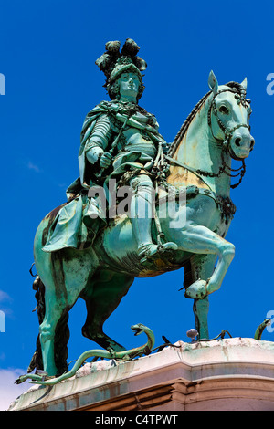 Lisbona, Statua del Re Jose io sulla Praca do Comercio Foto Stock