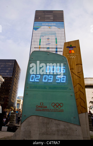 Orologio per il conto alla rovescia in leadup al 2010 Giochi Olimpici invernali a Vancouver in Canada Foto Stock