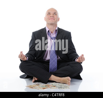 Imprenditore Meditazione yoga in Lotus Foto Stock