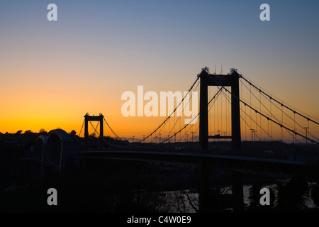 Ponte Tamar, tramonto, Plymouth, tra Cornwall e di Devon, Inghilterra, Regno Unito Foto Stock