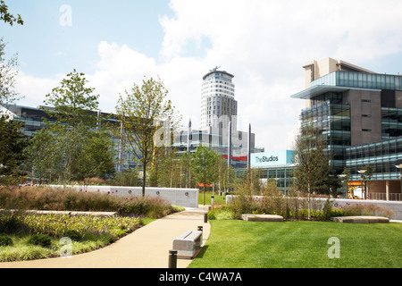 La zona verde in MediaCityUK Salford Quays Manchester REGNO UNITO Foto Stock