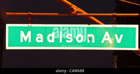 Madison Avenue, New York City, cartello stradale Foto Stock