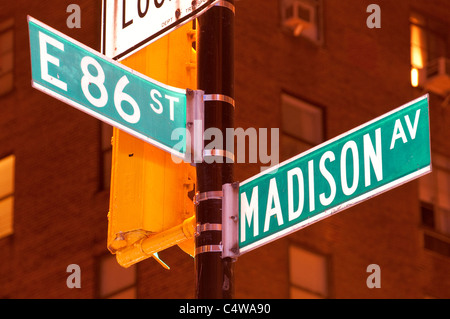 Madison Avenue, New York City, cartello stradale Foto Stock