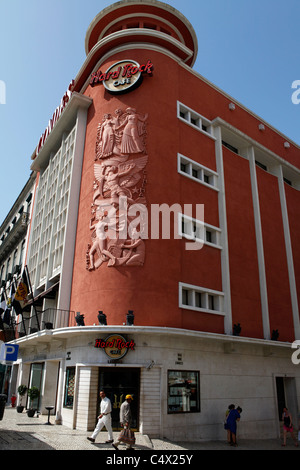 Gli ornati esterno dell'Hard Rock Cafe di Lisbona, in Portogallo. Foto Stock