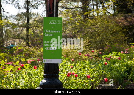 Shakespeare Garden segno, Central Park, NYC Foto Stock