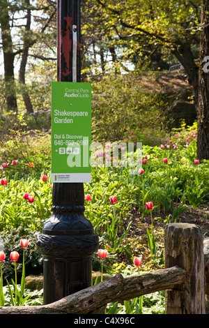 Shakespeare Garden segno, Central Park, NYC Foto Stock