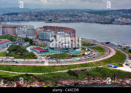 Vista della città dalla torre di Hercules, A Coruña, Galizia, Spagna Foto Stock