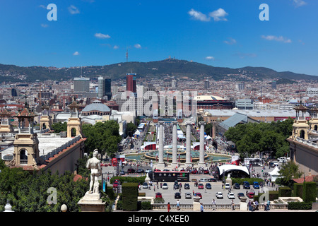 Paesaggio urbano dal Palau Nacional di Montjuic, Barcellona, in Catalogna, Spagna Foto Stock