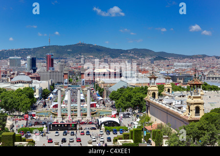 Paesaggio urbano dal Palau Nacional di Montjuic, Barcellona, in Catalogna, Spagna Foto Stock